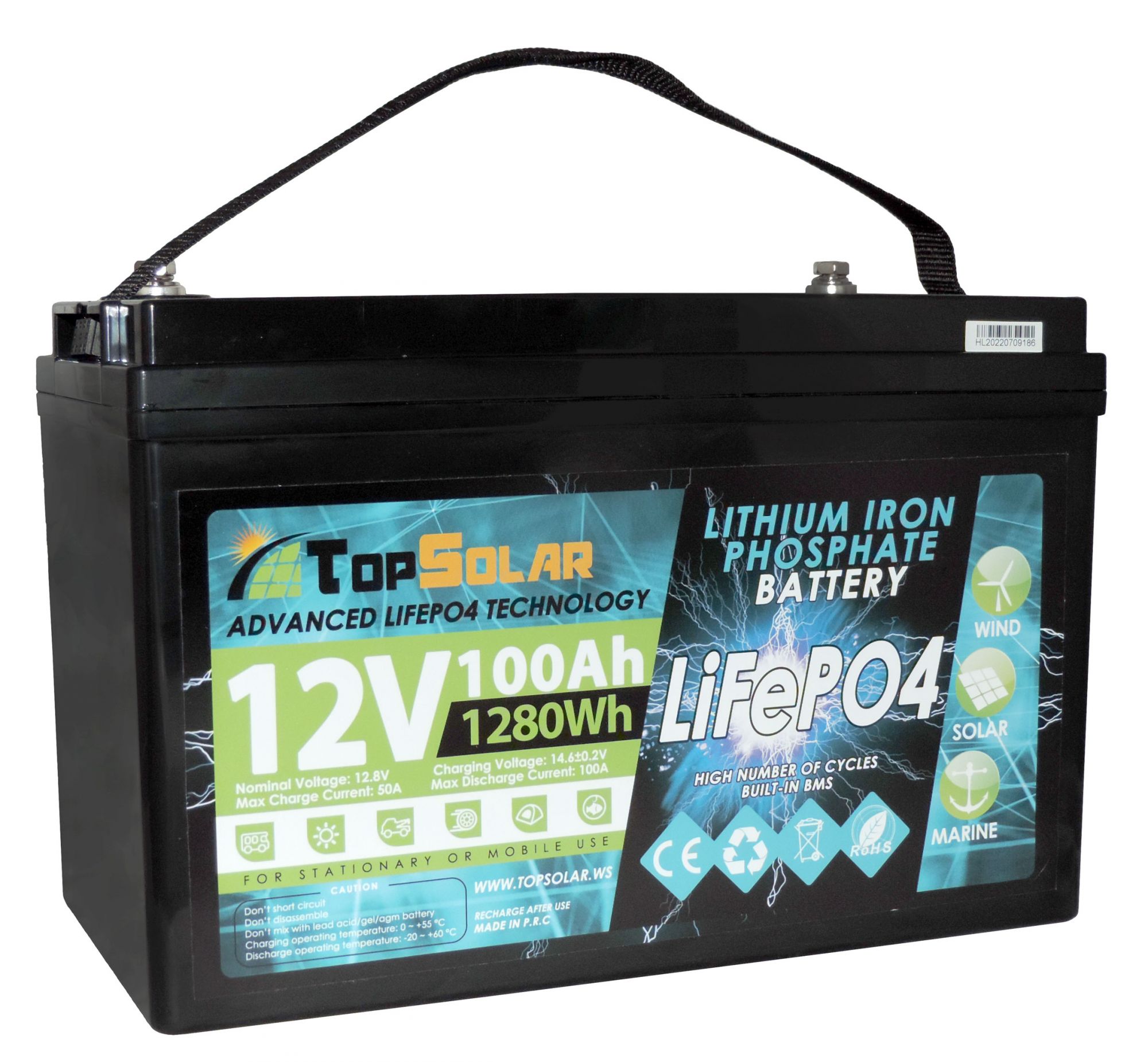 LiFePO4 12V 100Ah Lithium Battery 12,8v 1280Wh TopSolar ITALY Smart BMS  60Day N51120050948