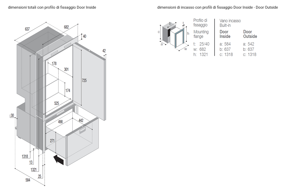 Vitrifrigo Stainless steel Upper Refrigerator 157lt + Lower